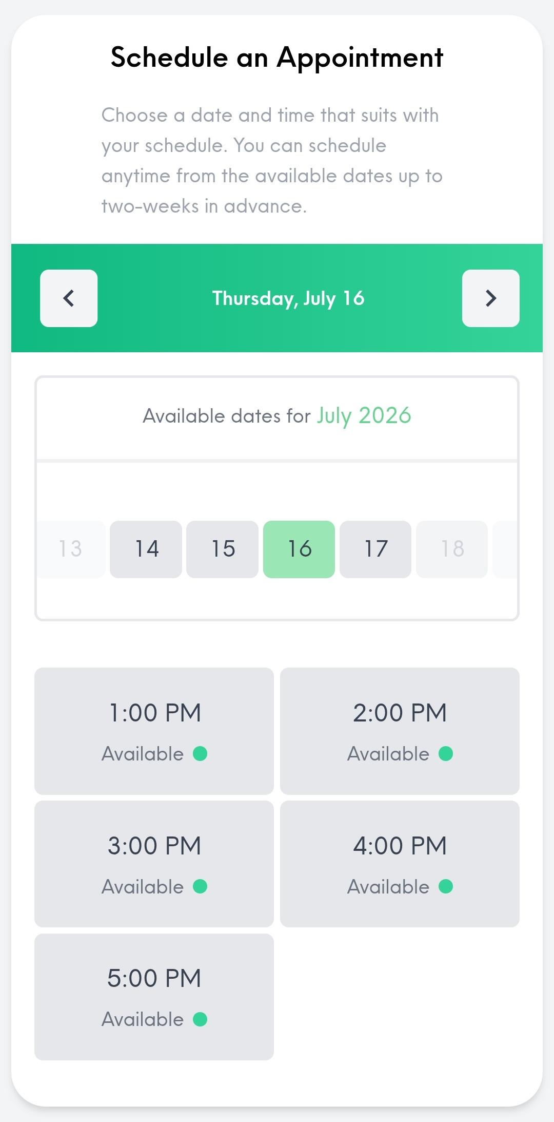 MeTime app — scheduling an appointment
